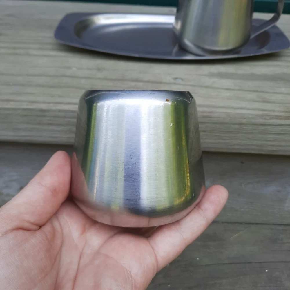 Vintage Oneida 18/8 Stainless Steel Astrid Creamer And Covered Sugar Bowl Set